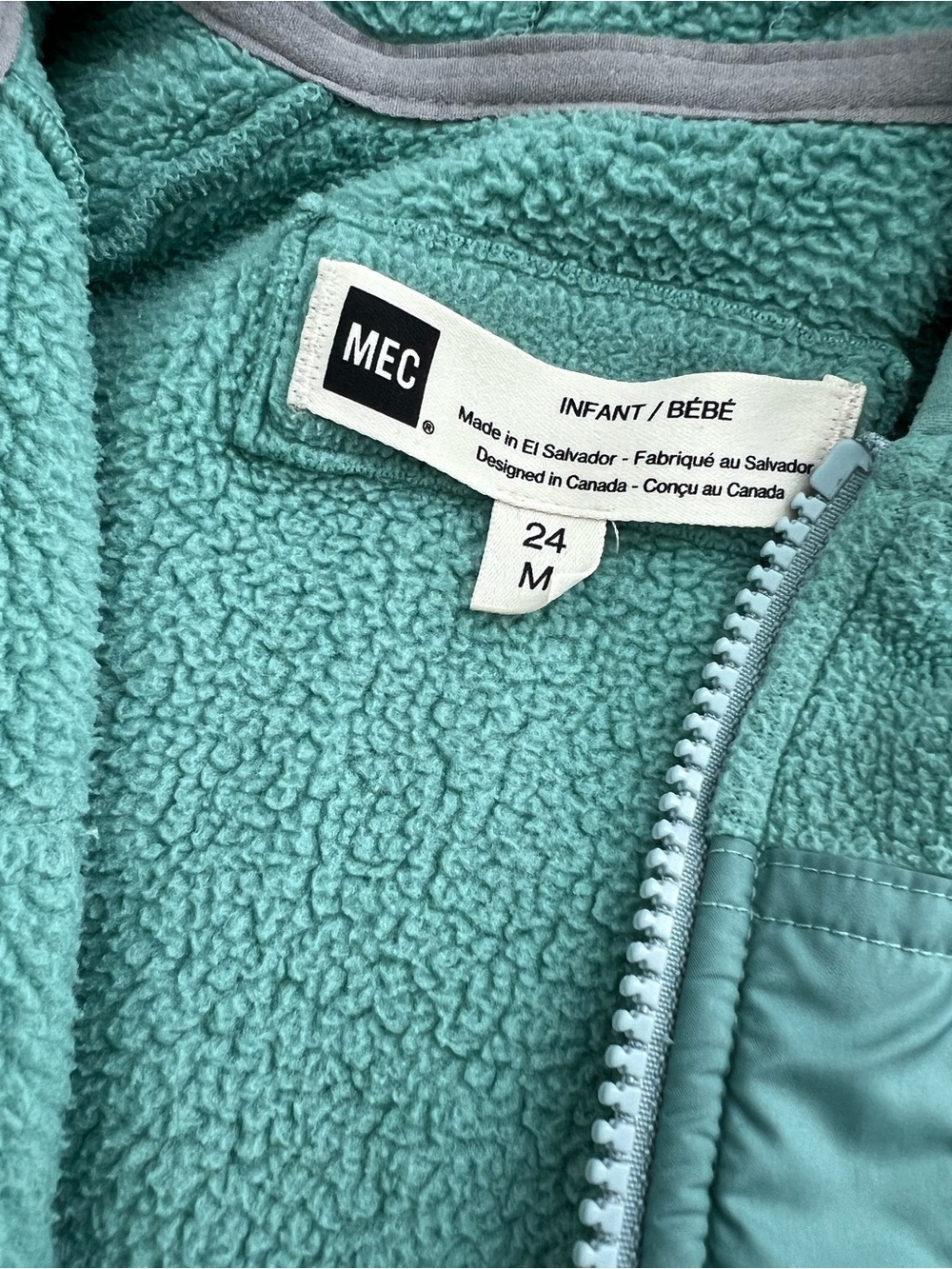 MEC Kids Mint Green Hooded Fleece Zip Jacket - Picture 8 of 8
